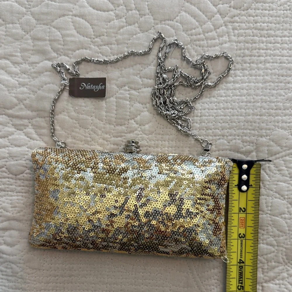 Boho Y2K Metallic Gold Sequin Clutch Shoulder purse festival evening bag wedding